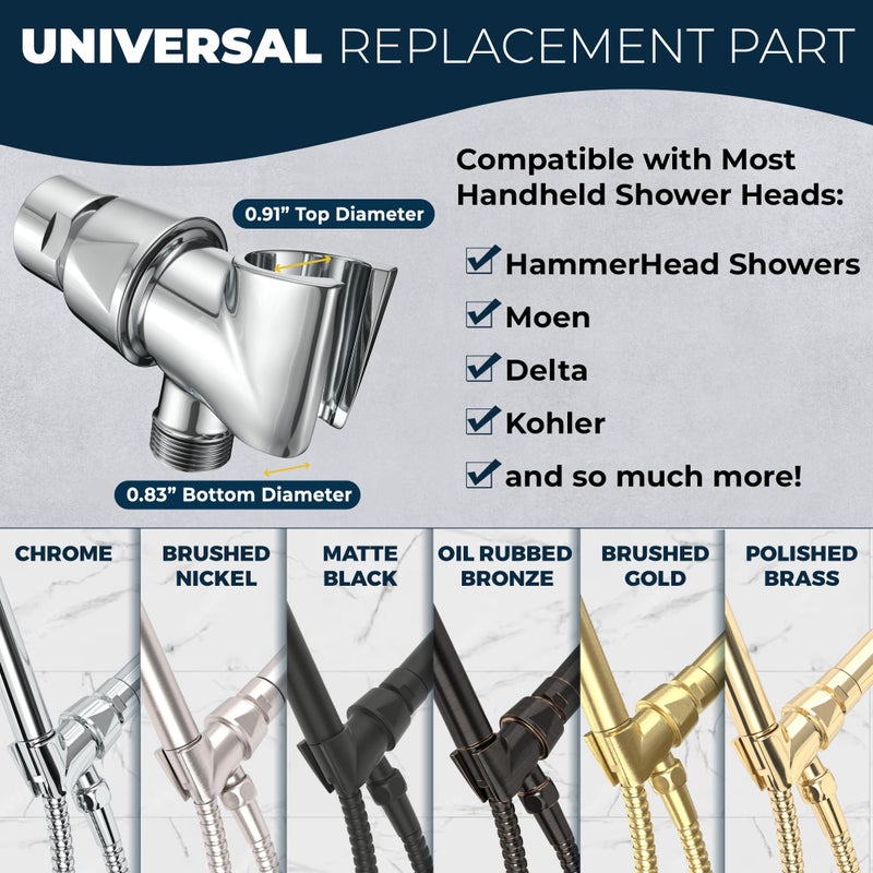 HammerHead Showers حامل رأس الدش اليدوي من هامر هيد شاورز® - معدن صلب - نيكل مصقول - حامل عصا دش قابل للتعديل مع خطاف حائط عالمي وكرة محورية نحاسية - حامل رأس دش يدوي - Image 5